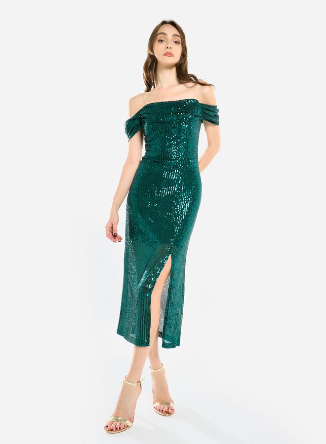 House of Moda Women Draped Sequin Midi Dress - Image 4
